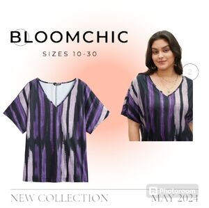 Striped Contrast Dolman Sleeve V Neck T-shirt Bloomchic